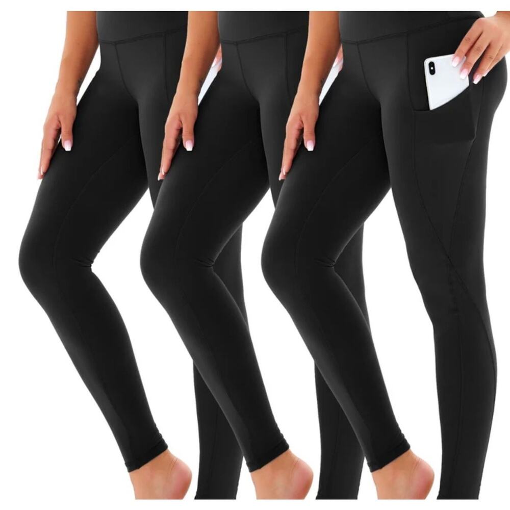 Leggings Women’s 3 Pack Plus Size 2X W/Pockets Black NEW